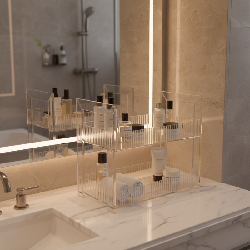 Durable Multi-Purpose Acrylic Shelf Double-Layer Transparent Organizer for Cosmetics Bathroom Toiletries
