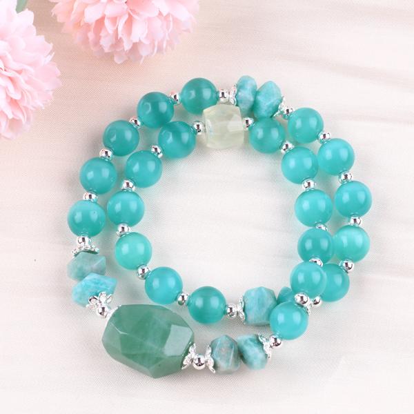 Handmade Gemstone Beaded Bracelet Green Cat's Eye Stone Bracelet Adjustable Rock Charms Bracelet For Party Daily Wearing