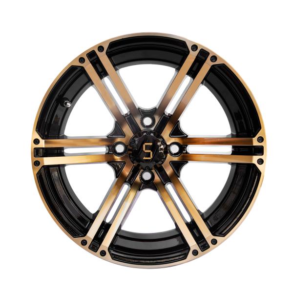 12x7 / 14x7 Golf Cart Wheels Gold / Gloss Black 4 / 101.6 PCD -25 ET