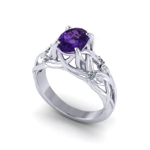 Amethyst Filigree Ring    Slightly Stones  With 4K White Gold, Amethyst .20cttw