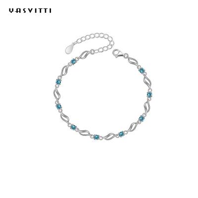 o ródio na moda dos braceletes ajustáveis de prata de 4.5g 0.62ft chapeou Crystal Bracelet azul