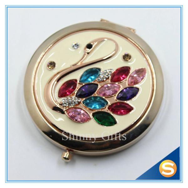 Shinny Gifts Rhinestone Small Metal Mirror For Craft Crystal Round Shape Pocket Mirror
