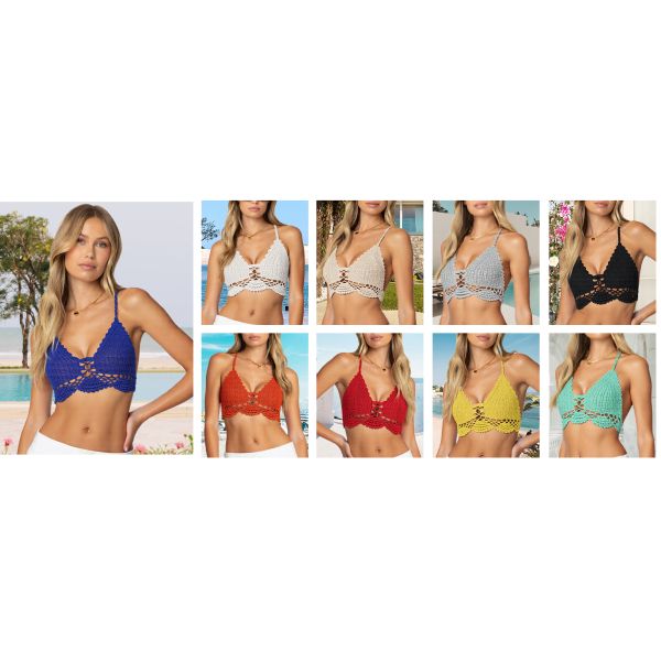 Women Crochet Bikini Halter Bralette Backless Camisole Knit Bra Tops Summer Beachwear Swimwear Cover Up Fashion Beach Hand Crochet Shawl Capelet