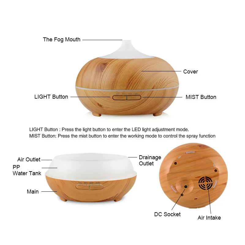 Hot Sale Factory OEM Home Appliances Air Purifier 300ml Wood Grain Aroma Essential Oil Diffuser Humidifier for Large Room Office