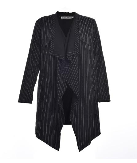 Long Sleeve Woven Fabric Ladies' Striped Coat With Frill Placket For Autumn