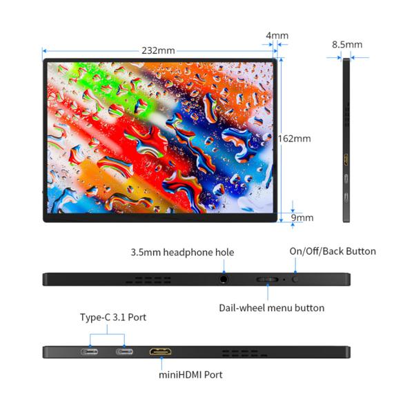 10.5 inch 1920*1280 IPS screen gaming LCD display C-port computer phone switch PS5 original equipment manufacturer laptop portable display
