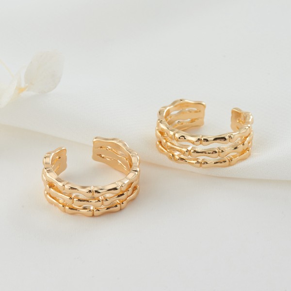 2024 Hot Selling Women's Ring Personalized Fashion 14K Gold Plated Triple Hollow Bamboo Open Ring