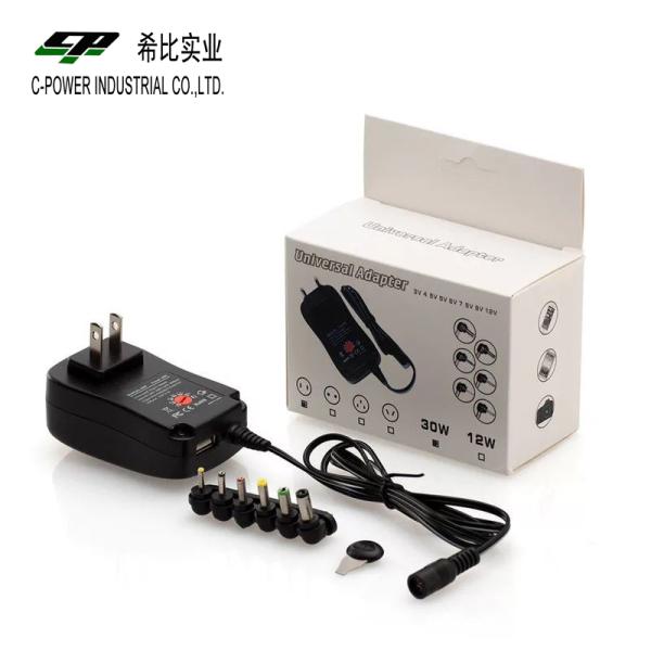 30W Interchangeable Plug Power Adapter with Constant Voltage Output 3-12V AC100-240V