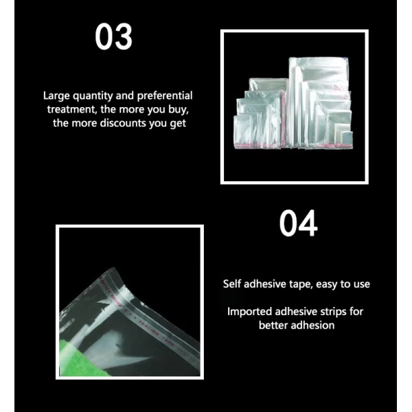 Wholesale custom transparent self-sealing adhesive Opp plastic bags for candies, clothing, books and notebooks