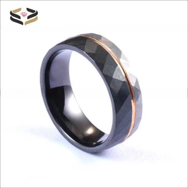 Rose Gold And Black Plated Tungsten Ring Faceted Finished 8mm For Men'S Wedding Gifts
