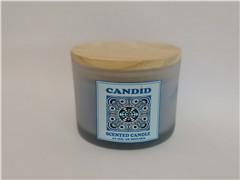 Home decor candle,large scented glass blue candle with 3 wick and unique design label & wooden lid