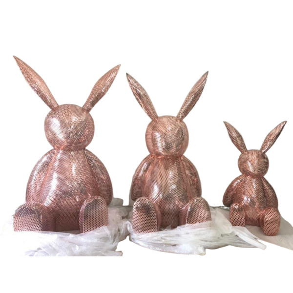 Pink White Rabbit Sculpture 304 / 316 Stainless Steel Rabbit