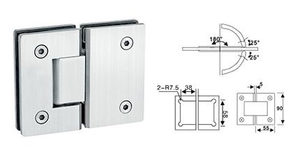Bathroom glass clamp RS804, Square 180 degree, material stainless steel, satin or mirror
