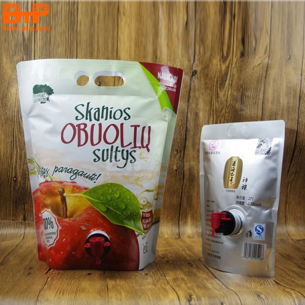 Customized 1L/3L/5L Butterfly Valve Stand up Beverage Juice Drink Double Bottom Bags Red Wine Liquid Packaging BIB Bag in Box