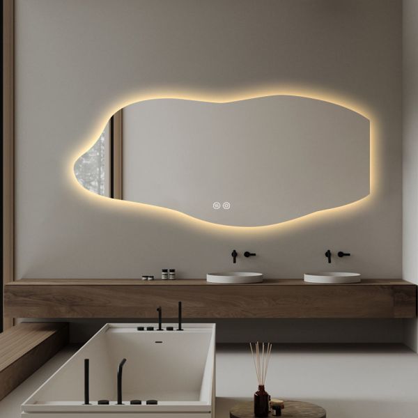 Dimming Customizable Backlit Vanity Mirror Wave Edge Wall-Mounted LED Bathroom