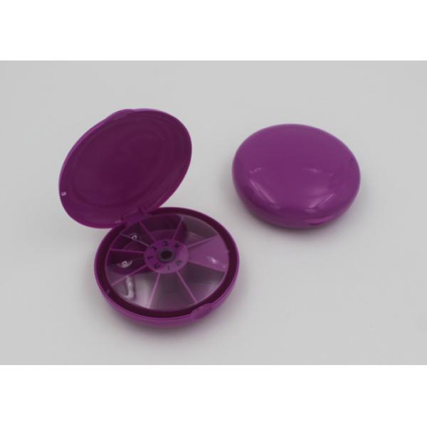 Purple Double Cap Round Pill Box With Seven Compartments / Travel Pill Holder