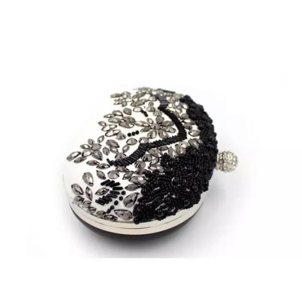 Handmade Beads Embroidered Evening Bag Black And White With Pearl Diamond