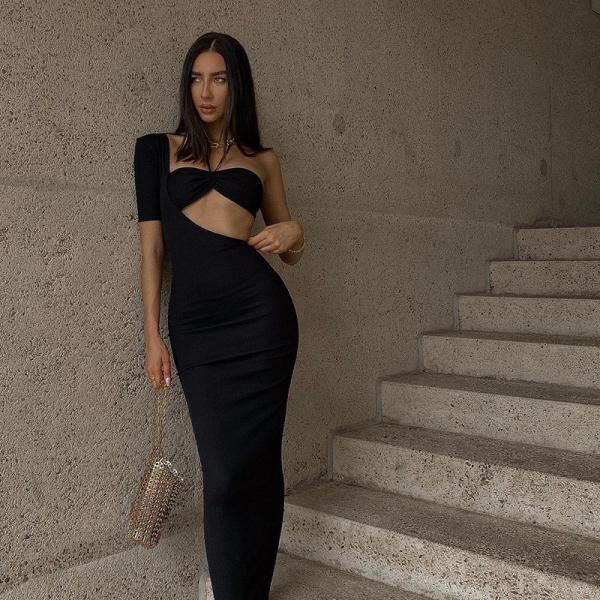 Irregular Cut Out Womens Party Maxi Dresses With Unilateral Sleeves