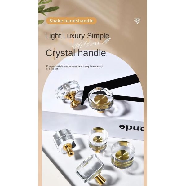 Modern Luxury French Crystal Single-Hole Brass Door Handle Pull for Dresser for Bedroom Use