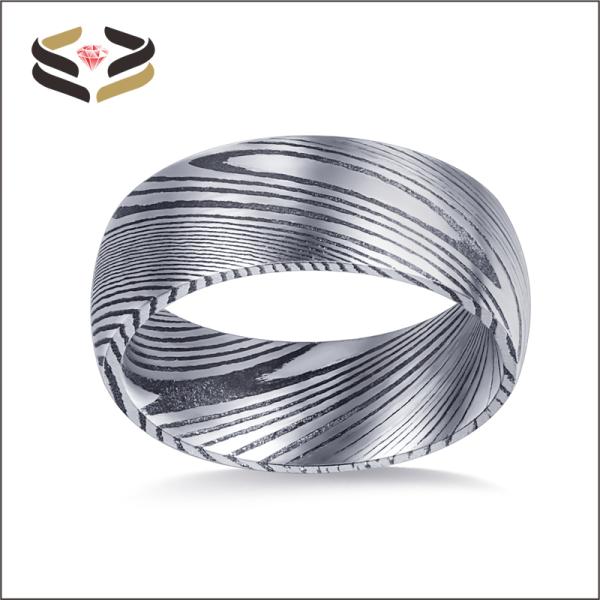 Anillos de boda de acero de Damasco chapados en negro con tasación de terceros, 8 mm para hombre