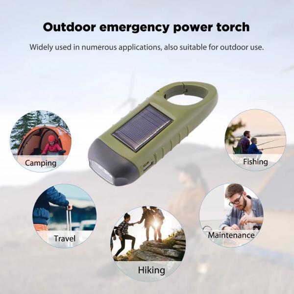 LED Solar Powered Flashlight USB Charging Hand Crank Dynamo Flashlight Survival Gear Fishing Flashlight Clip for Outdoor