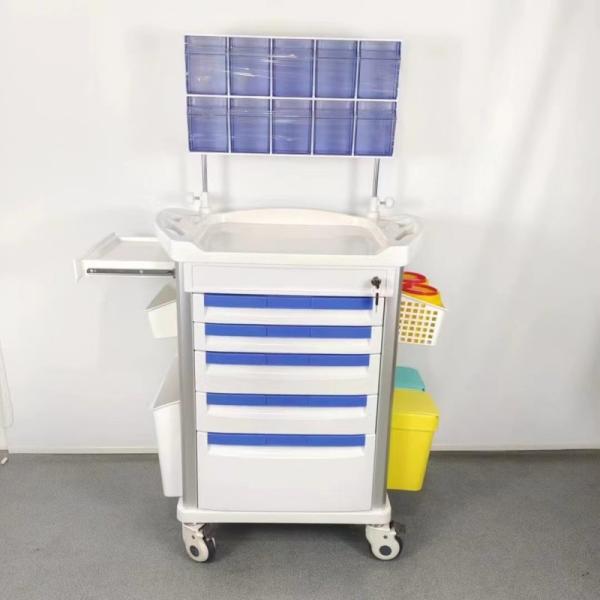 Mobile ABS Anaesthetic Trolley Cart Hospital Workstation 5 Drawers With Dividers