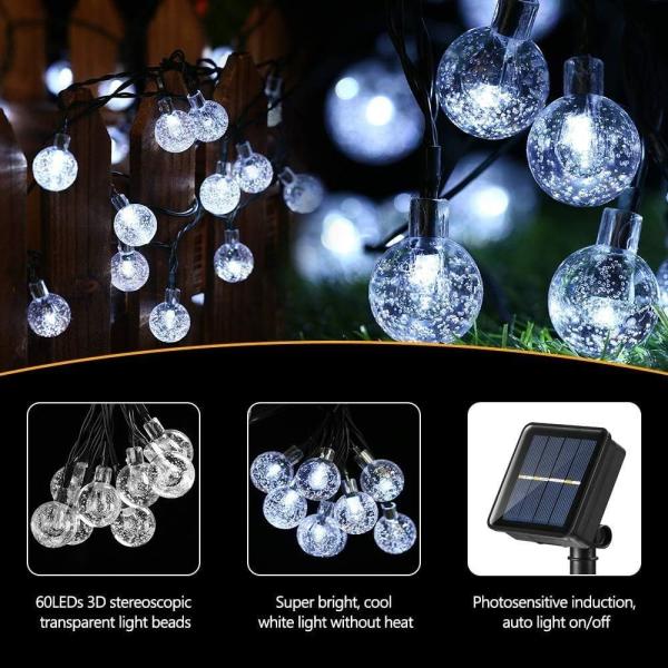 Outdoor Solar String Lights 45.5Ft 60 LED Solar Powered String Lights Crystal Ball Lights Solar Fairy Patio lights