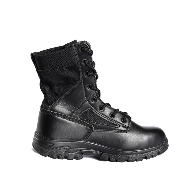 Tejido de pie de acero negro de corte alto de suela PU de encaje hasta el cierre de seguridad