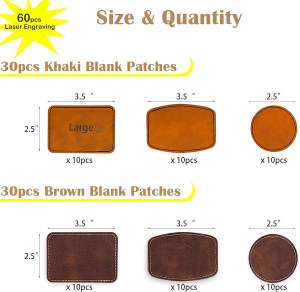 Laser Engraving Blanks Leatherette Khaki & Brown Hat Patches - PU Leather Iron On Hat Patches For DIY Custom Laserable Engravable Craft Gifts