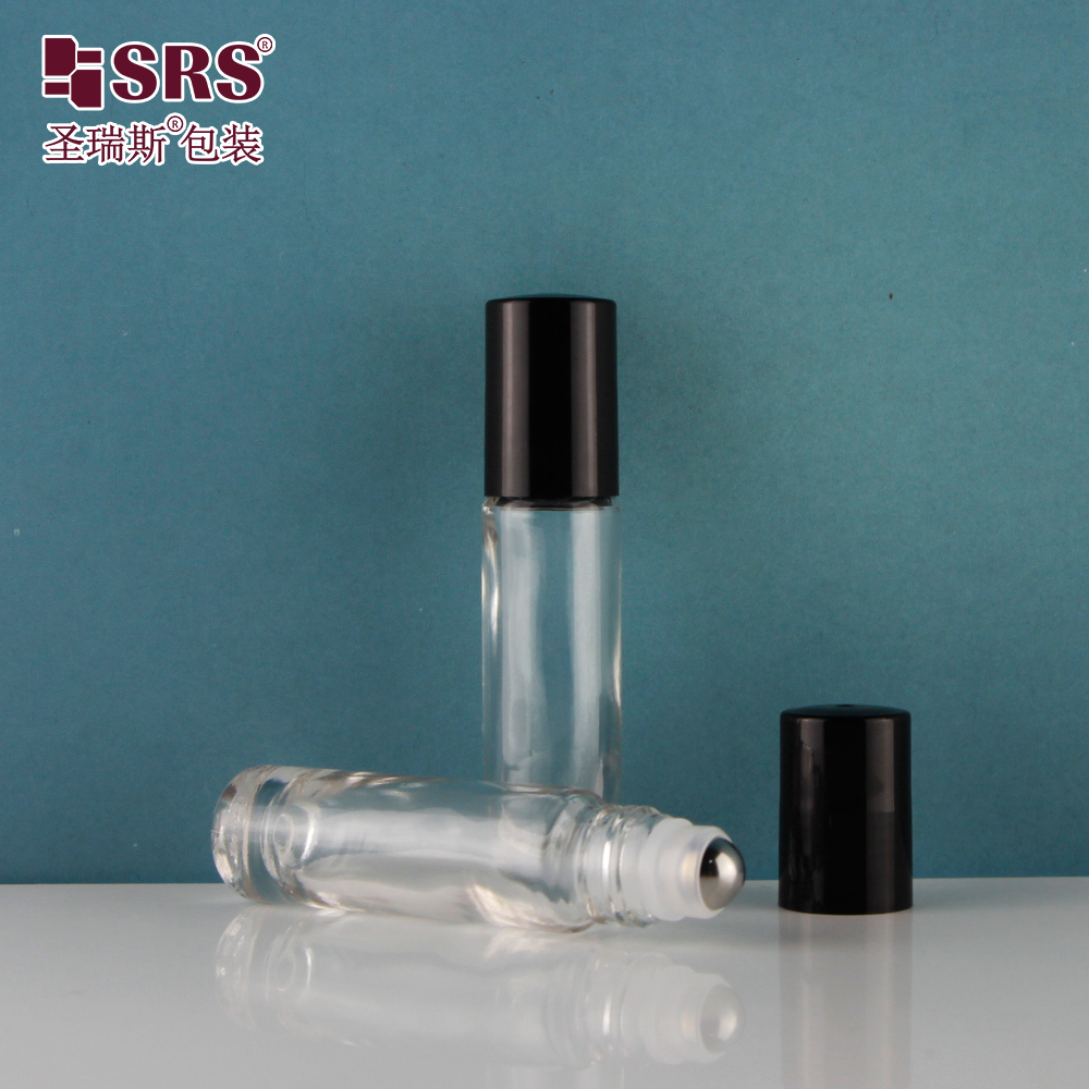 SRS Glass Roller Bottle 8ml Leak Proof Clear Glass Roll On Bottle with Steel Roller Ball for Perfume Essential Oil Fragrance