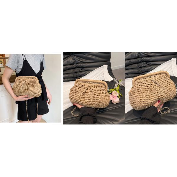 Wholesale Custom Logo Straw Clutch Makeup Bag With Zipper Durable Logo Pattern Flat Bag For Outdoor Activities Evening Clutch Bags for Women