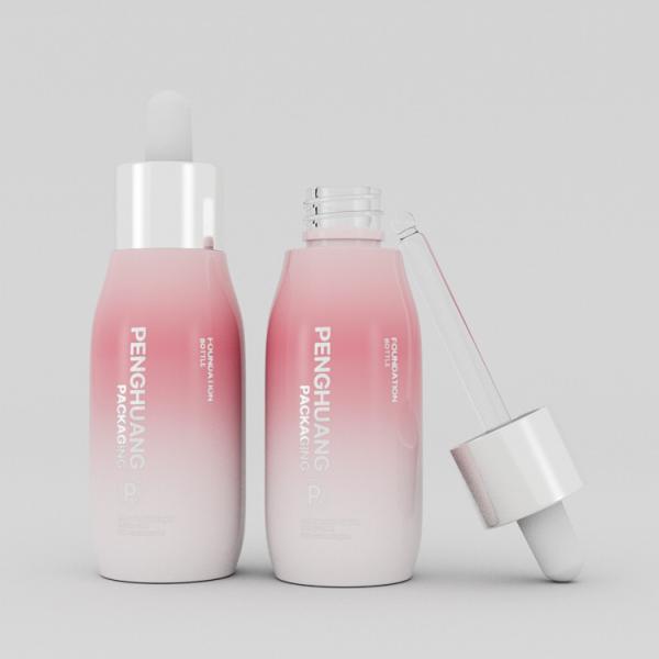o conta-gotas de vidro cor-de-rosa claro do soro 30ml engarrafa a impressão da tela da forma redonda