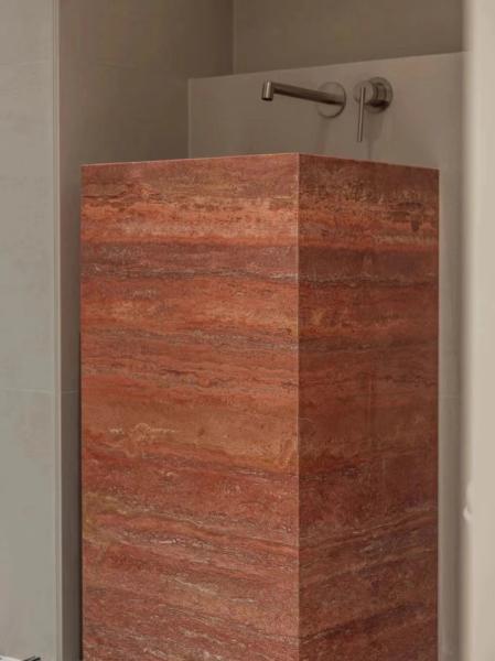 Natural Red Travertine Bathroom Washbasin | Artistic Stone Vanity for Modern Interiors