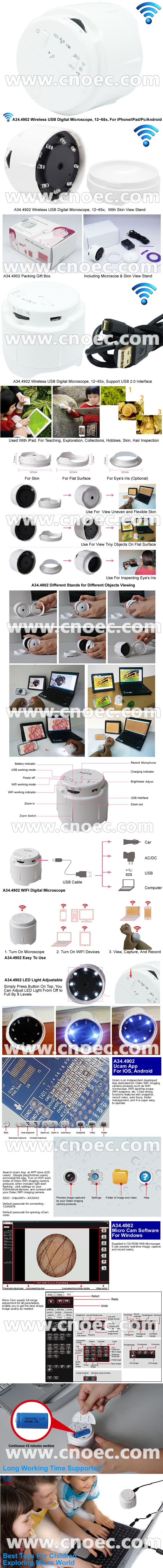Микроскоп WIFI 12X-65X Handheld цифров для iPhone/iPad/ПК/андроида A34.4902