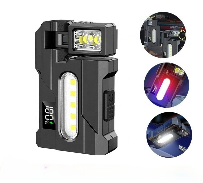 Cross-border Flashlight Work Lamp New Magnetic Work Lamp USB Charging Digital Display Multi-angle Rotatable Red and Blue Alarm
