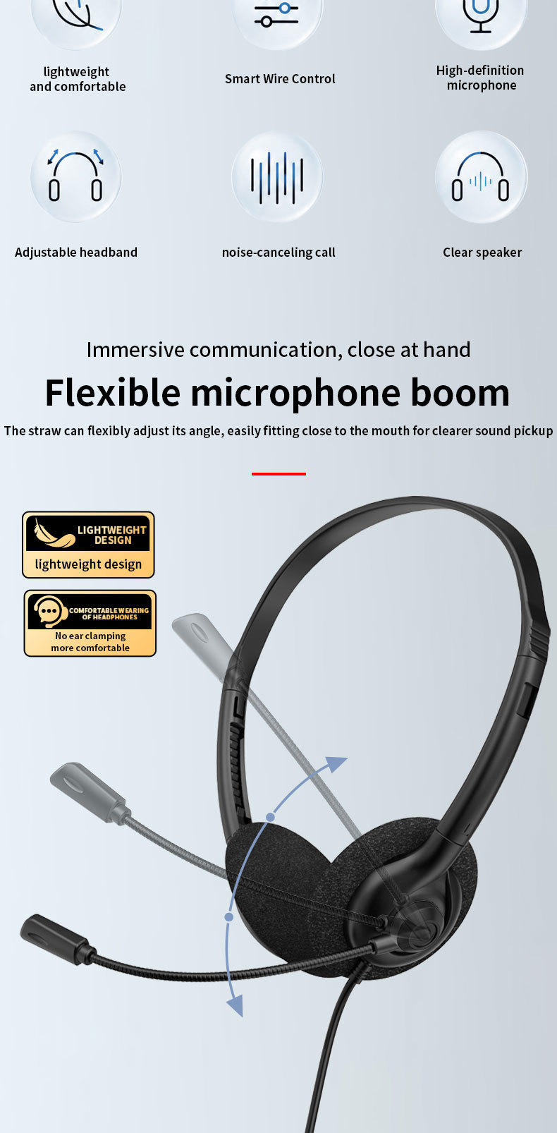 JTY-0123 Colorful Wired Head Mounted Telephone Headphones with Foldable Microphone Lightweight Online Learning Office Headphones Support Logo Color Plug OEM/ODM Private Model Customization