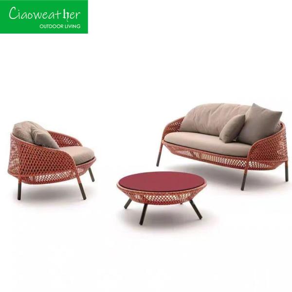 Rattan Fashion Rope Outdoor Furniture Chair Sofa with Customized Color and Cushion OutdoorFoam water-resistant Fabric