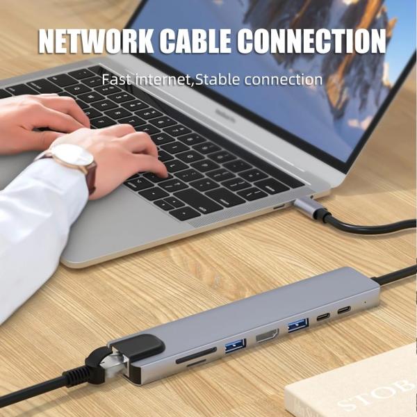 3840*2160 30HZ 8 In 1 USB C HUBs For Macbook Pro PD Charge 8 Ports Dock Station 10Gbps