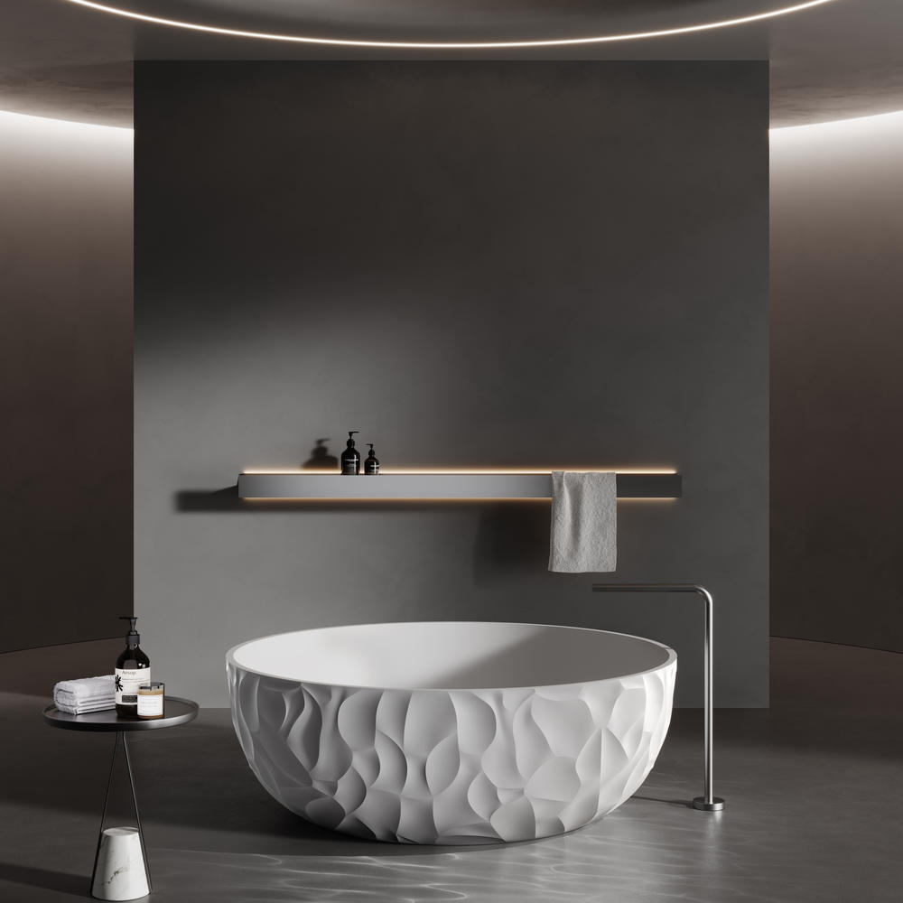 Bathroom Alcove Freestanding Solid Surface Bathtub 3D Wave Series Custom