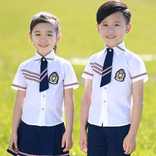 Square Collar Polyester Kids School Uniform White Short Shirt For Girls And Boys