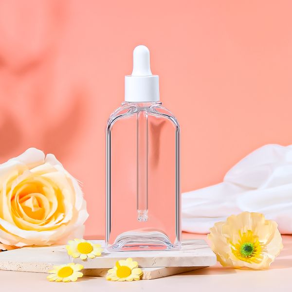 Low MOQ FDA Approved PETG Flat Dropper Bottle - Customizable Plastic Cosmetic Bottle for Skincare