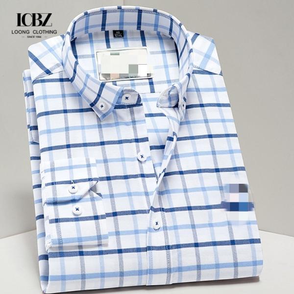 Solid Pattern Business Casual Oxford Spinning Camisa de algodão puro de manga longa para homens