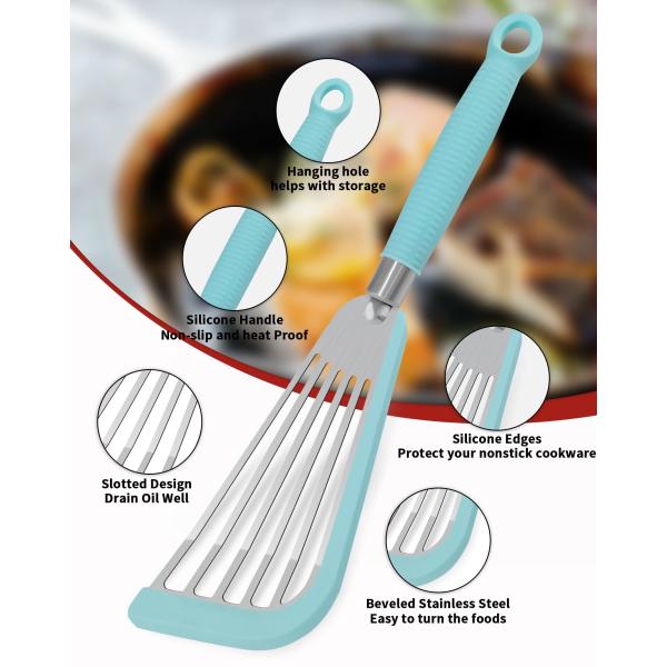 Сплошные шпатулы Гибкие шпатулы из нержавеющей стали с силиконом с мягким верхним краем Сплошные шпатулы с тренажером рыбные шпатулы