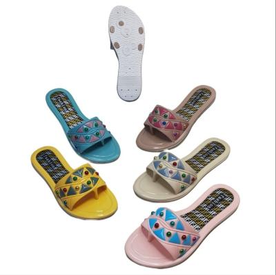 PVC Women Geometric Rhinestone Decor Slide Sandals