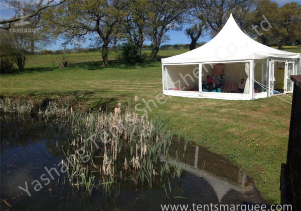 Out side Clear PVC Fabric Wall high peak tent rentals , Pagoda Party wedding reception tents