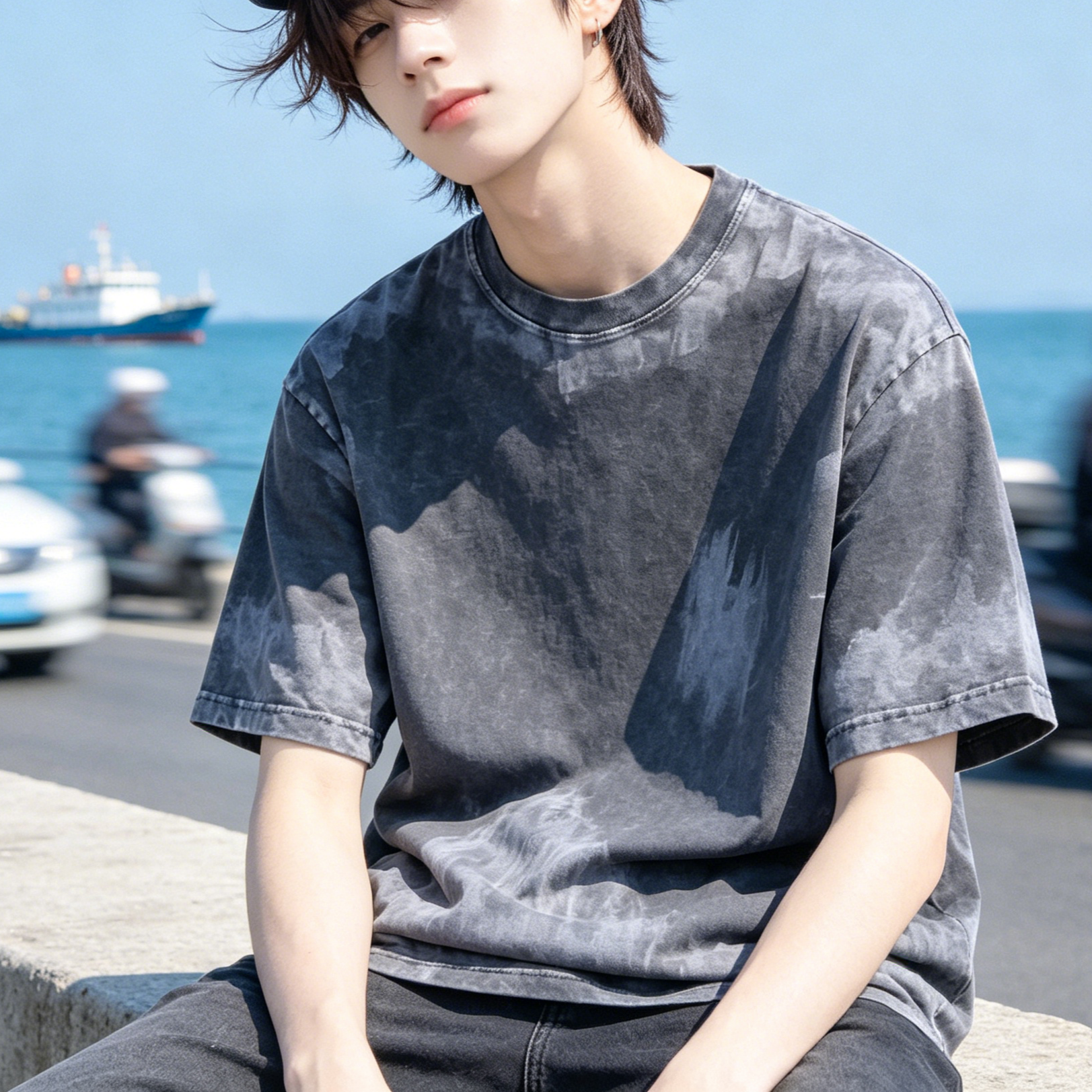 Distressed Heavy Cotton T Shirts Short Sleeve Acid Wash T Shirt Retro Vintage