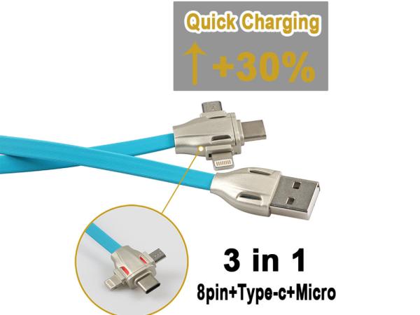 2018 New trending products logo printing fast charger 3 in 1 usb cable