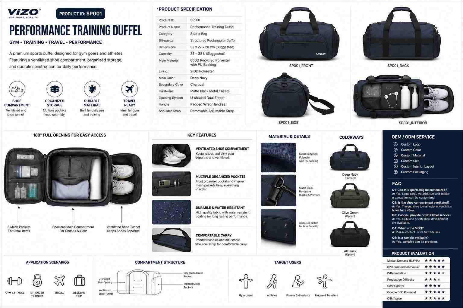 Custom Sports Duffel Bag with Shoe Compartment | OEM Gym & Training Bag Manufacturer