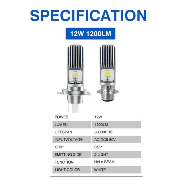 BA20D H6M P15D H4 Led Motorcycle Headlight Bulb 1200lm High Low Beam