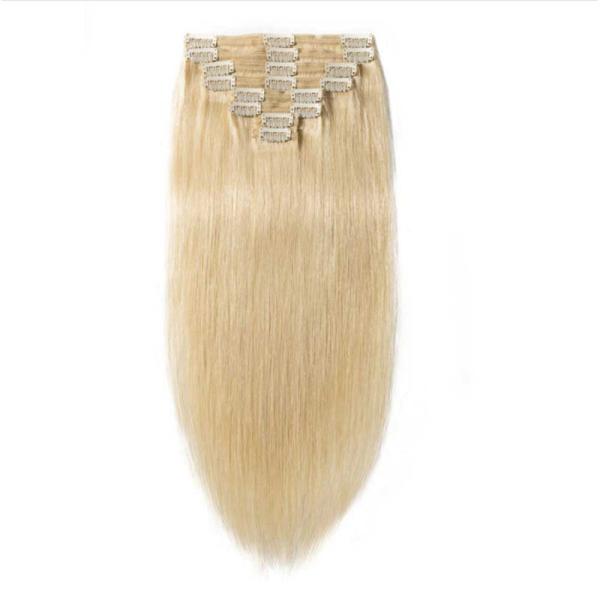 100% Human Hair Clip In Hair Extensions and Soft Shiny No Tangle 613 /24 Color